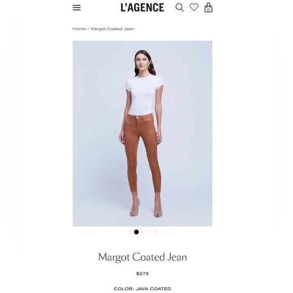 L’Agence NEW Womens Margot Skinny High Rise Jeans sz 24 Java Coated Wax Denim - Picture 7 of 14